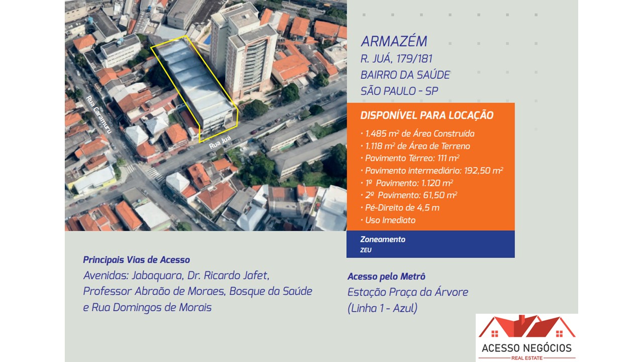 GALPÃO PARA LOCAÇÃO 1486 M² SAÚDE -SP F615