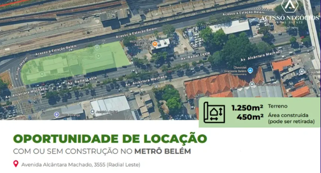 TERRENO COMERCIAL PARA LOCAÇÃO-  - RADIAL LESTE - BELÉM - 1250 M²