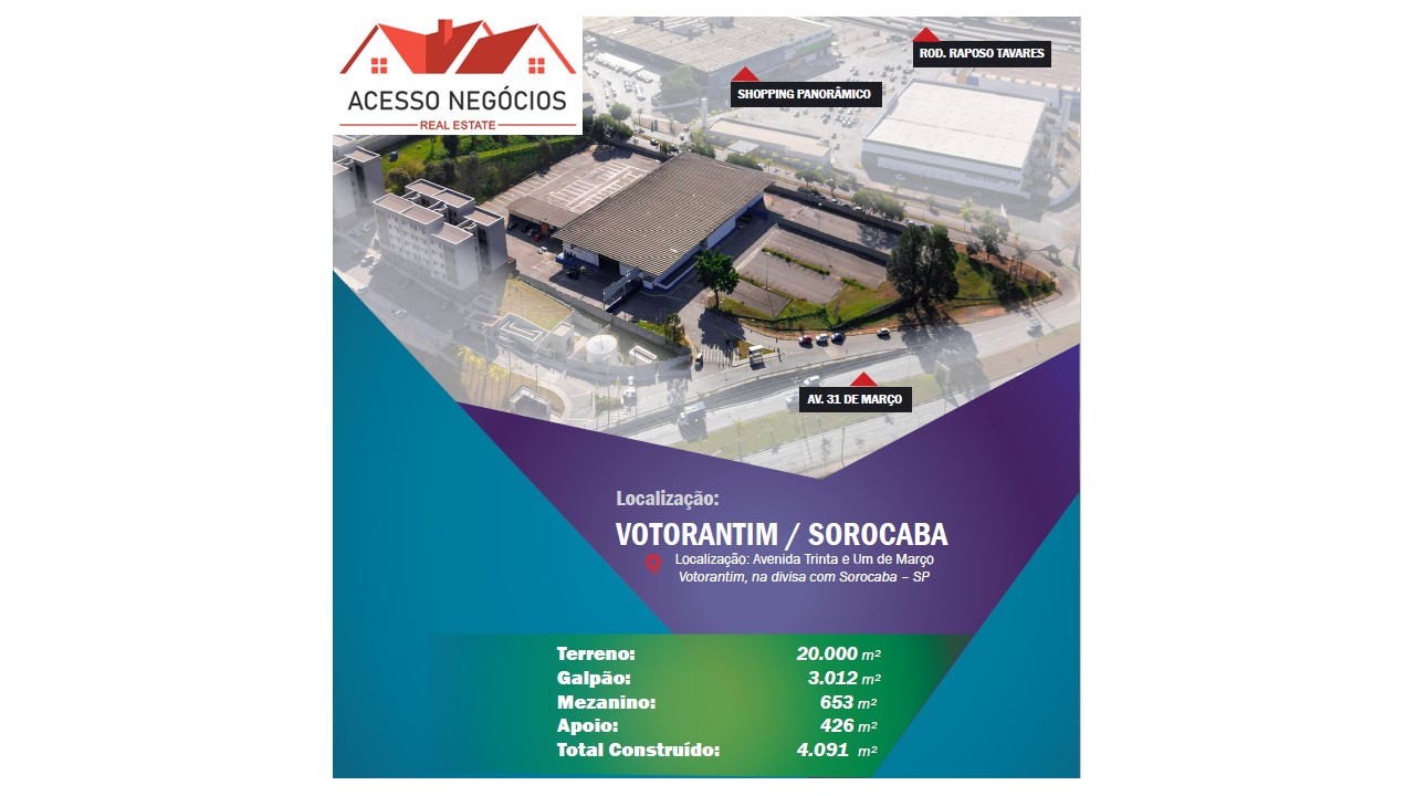 GALPÃO PARA VENDA E LOCAÇÃO 20.000 M² VOTORANTIM-SP F795