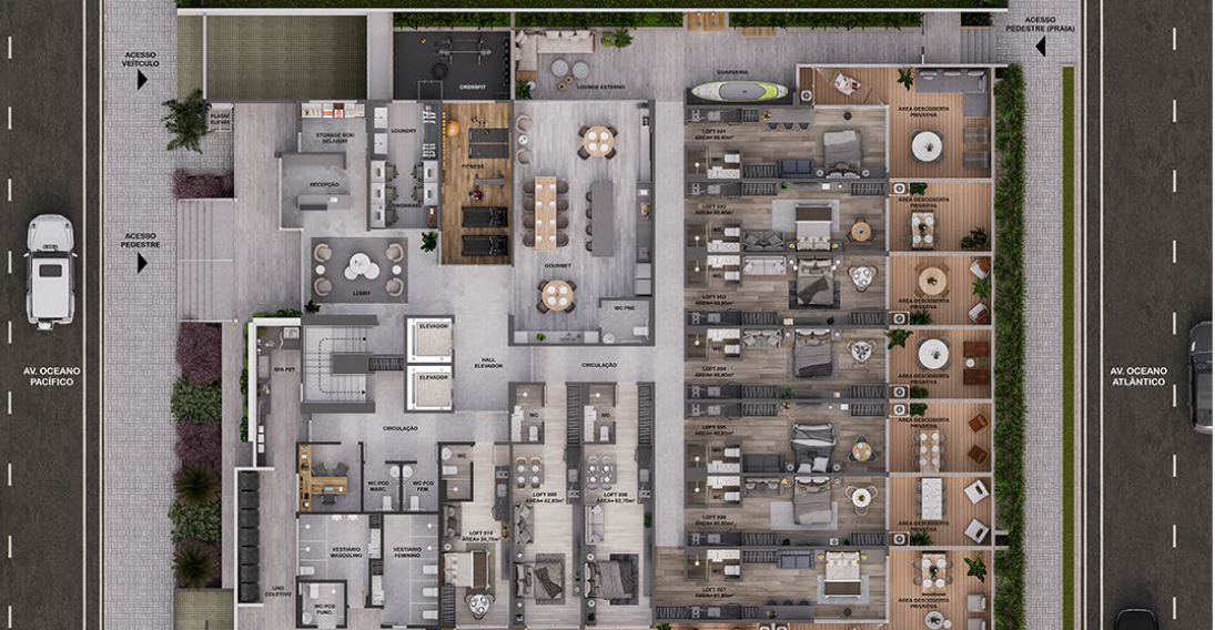 Imagens do imóveis FLAT À BEIRA MAR À VENDA, 24m², 1 QUARTO, ÁREA DE LAZER COMPLETA, SUL, VAGA ROTATIVA, INTERMARES