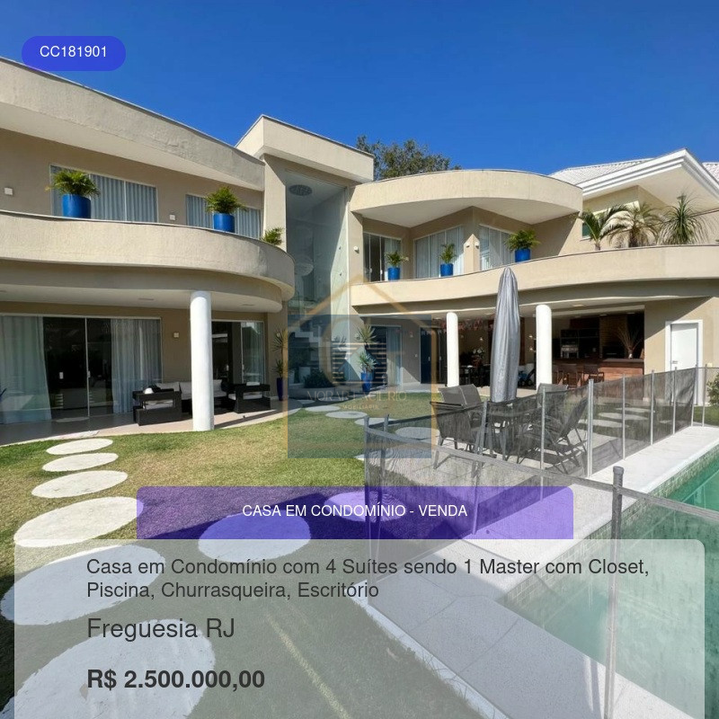 Imagens do imóveis Casa em Condomínio com 4 Suítes sendo 1 Master com Closet, Piscina, Churrasqueira, Escritório