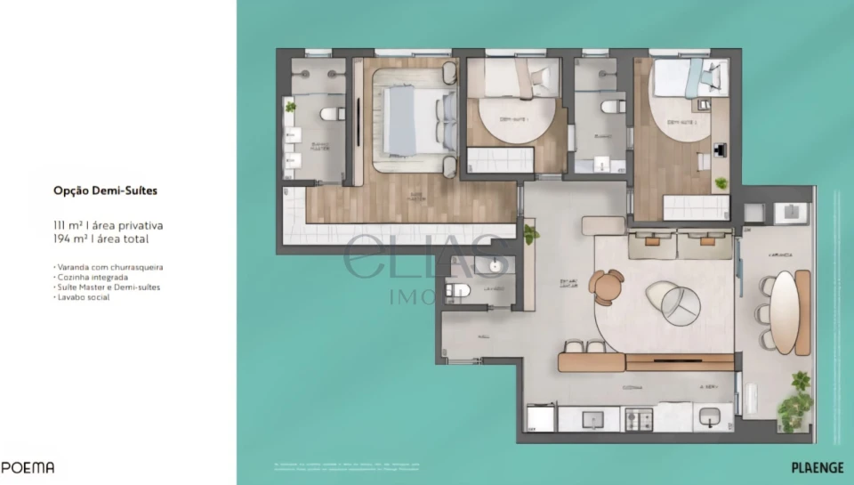 Apartamento à venda no Poema com 3 quartos e vista definitiva para o Lago Igapó.