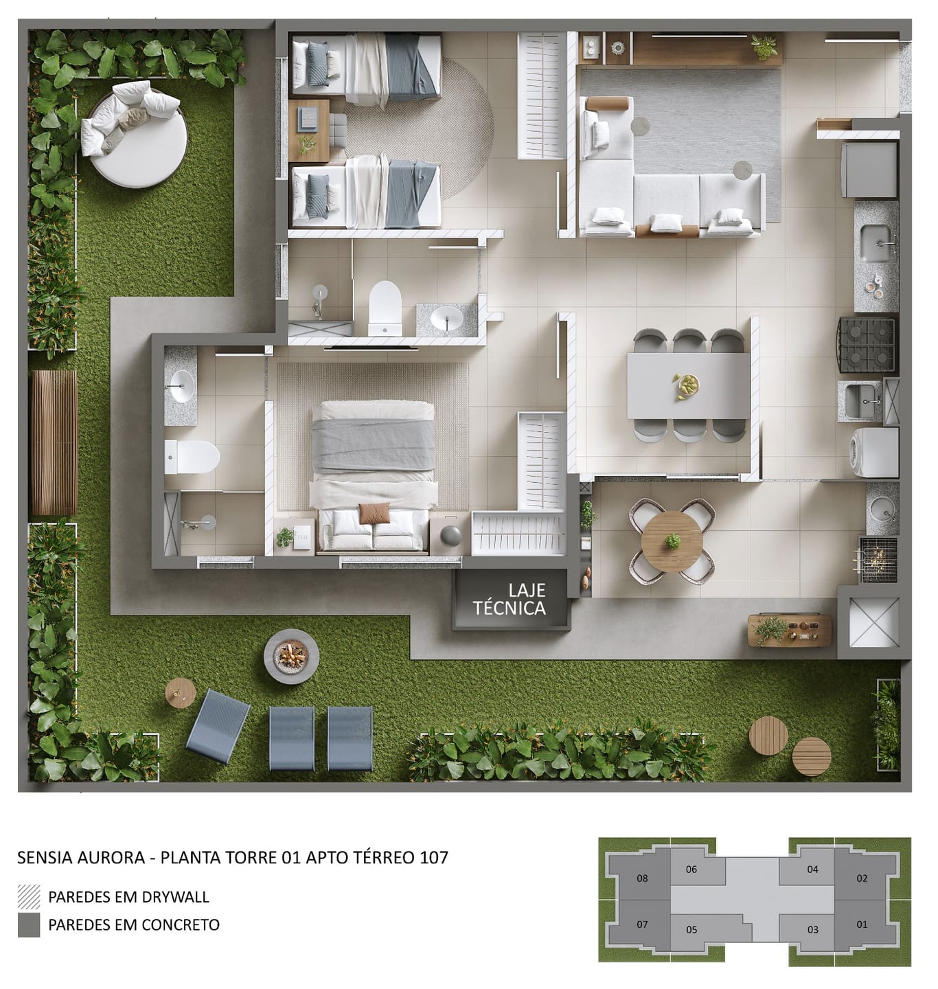 Apartamento na planta  à venda, Edifício Sensia Aurora,  50m² úteis, 02 quartos (1 suíte)  com sacada  - Aurora, Londrina, PR