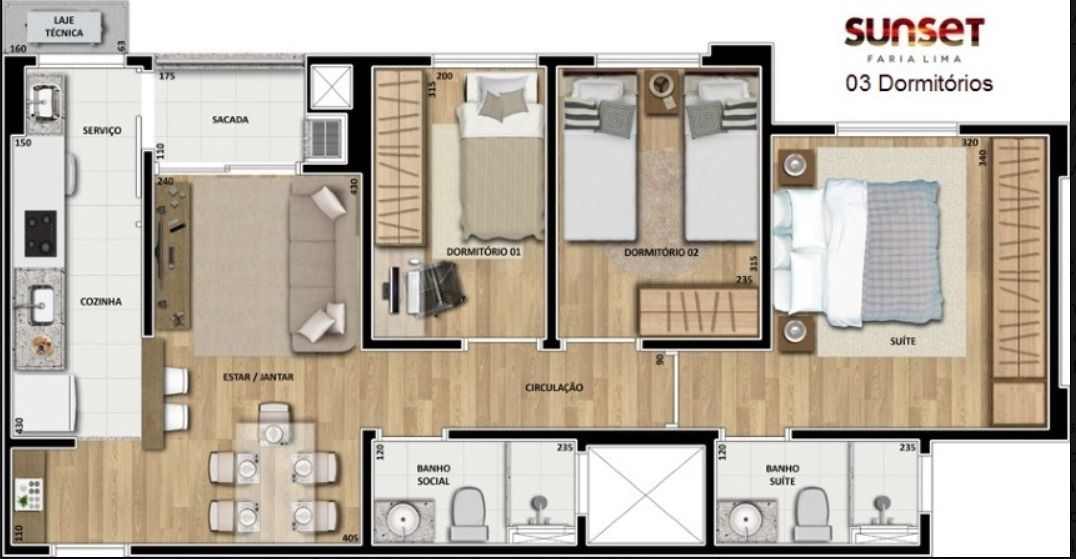 Apartamento à venda, Edifício Sunset Faria Lima, 3 quartos sendo 1 suite, Gleba Fazenda Palhano, Londrina, PR