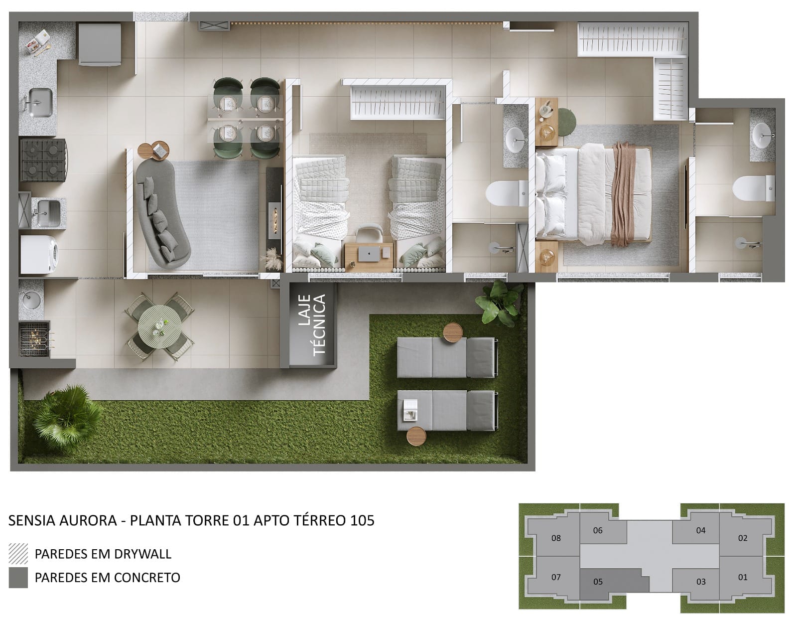 Apartamento na planta  à venda, Edifício Sensia Aurora,  50m² úteis, 02 quartos (1 suíte)  com sacada  - Aurora, Londrina, PR