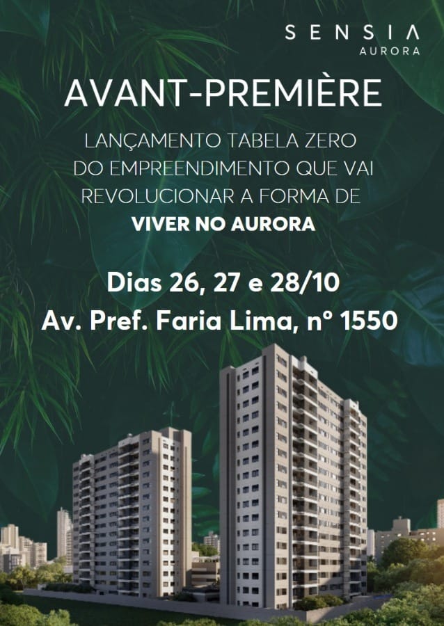 Apartamento na planta  à venda, Edifício Sensia Aurora,  50m² úteis, 02 quartos (1 suíte)  com sacada  - Aurora, Londrina, PR