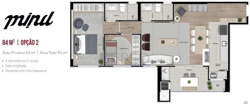 Apto à venda 2 quartos (01 suíte) - Andar baixo - Ed. MIND - Terra Bonita