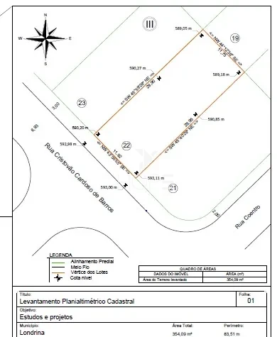 Imagens do imóveis Terreno misto à venda com 354,09 m² no Jardim Novo Sabará – Zoneamento ZUM-1 – Zona Oeste – Londrina/PR