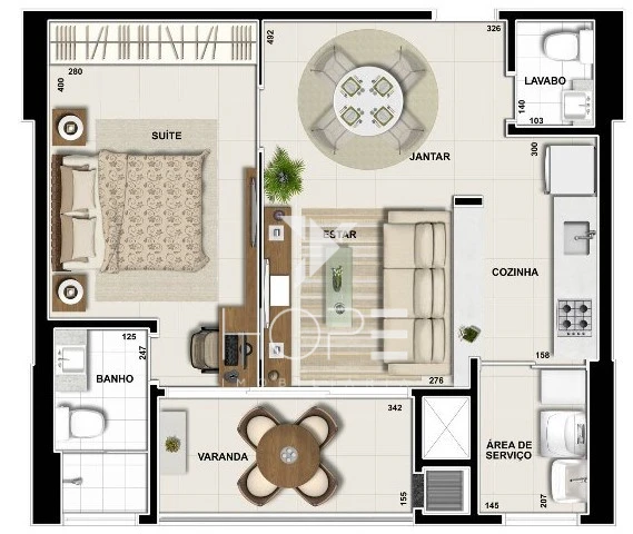 Imagens do imóveis TORRE VALÊNCIA – 1 SUÍTE  -Área privativa: 52,4 m²-GLEBA PALHANO POR R$ 580.000