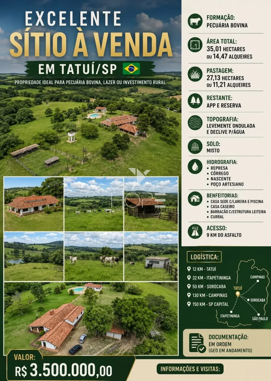 Imagens do imóveis Sítio à venda com 14.47 alqueires - pecuária - sede com piscina - Tatuí SP