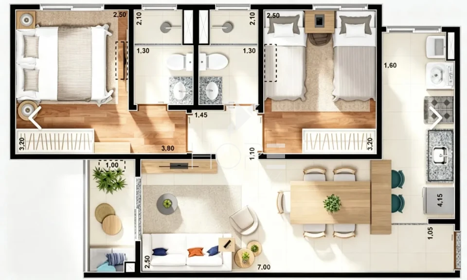 Imagens do imóveis Apartamento à Venda no Residencial Ever – 59m² – 2 Quartos – Pacaembu – Zona Norte – Londrina/PR