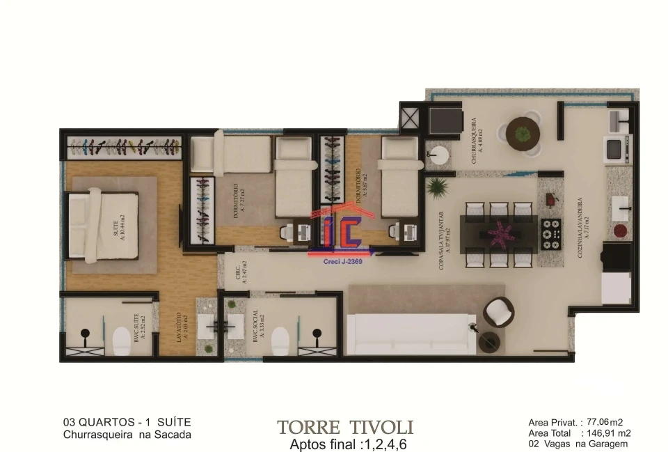 APARTAMENTO 4° andar – RESIDENCIAL TIVOLI – CAMBÉ/PR