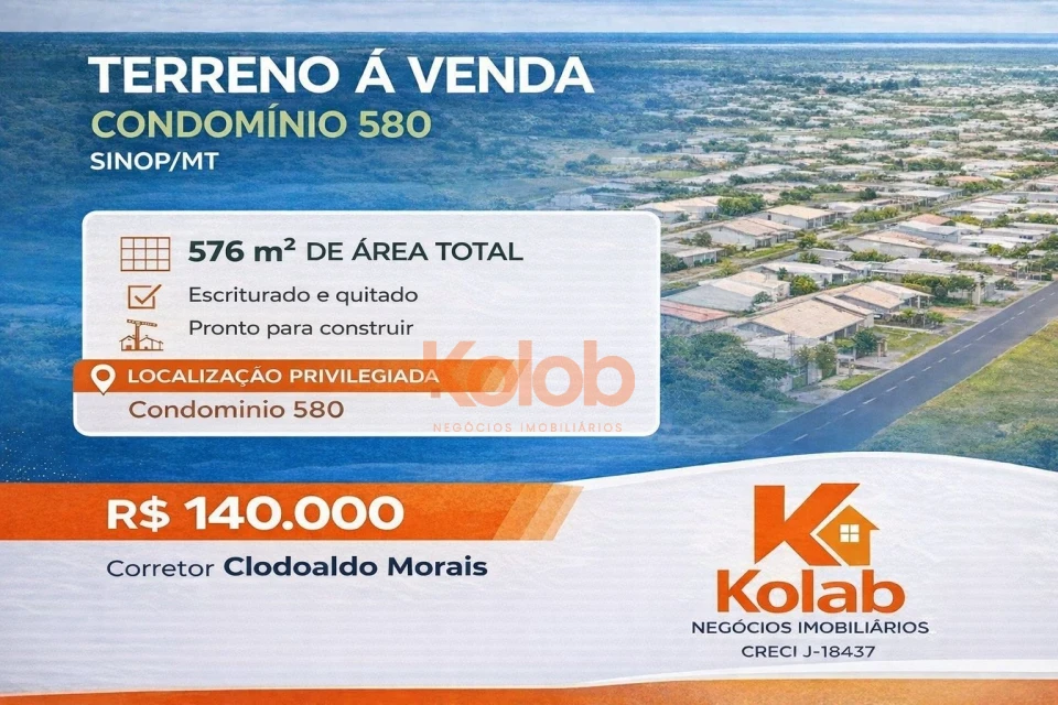 Imagens do imóveis Terreno à venda Condomínio 580 com 576 m² (16x36) – Excelente oportunidade para construção