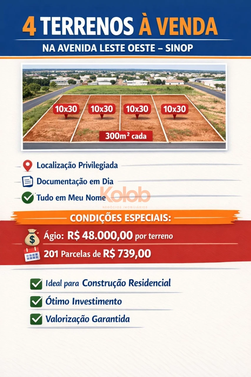 Imagens do imóveis 4 Terrenos à venda na Avenida Leste Oeste — 10x30 cada | Excelente oportunidade de investimento
