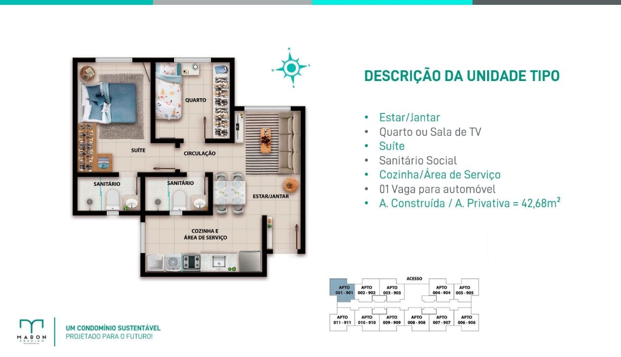 Apartamento 5º andar de 2 quartos 1 suíte, com elevadores em condomínio com  lazer completo, Alto Maron, Vitória da Conquista. - foto 6
