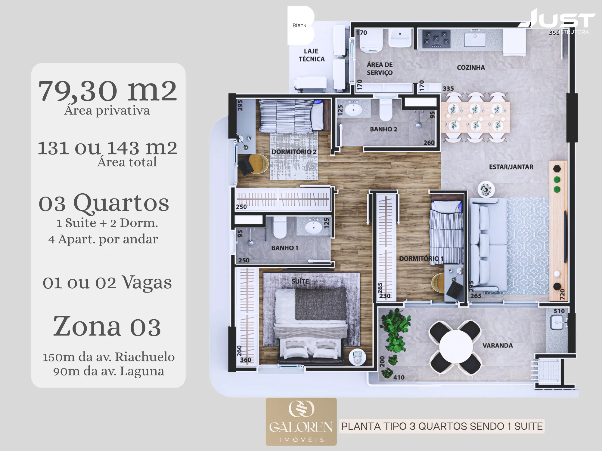 Ap 3Q C/ 1 SUITE | 89 m2 | Zona 03 | BLANK RESIDENCE | ENTREGUE NOV/2026
