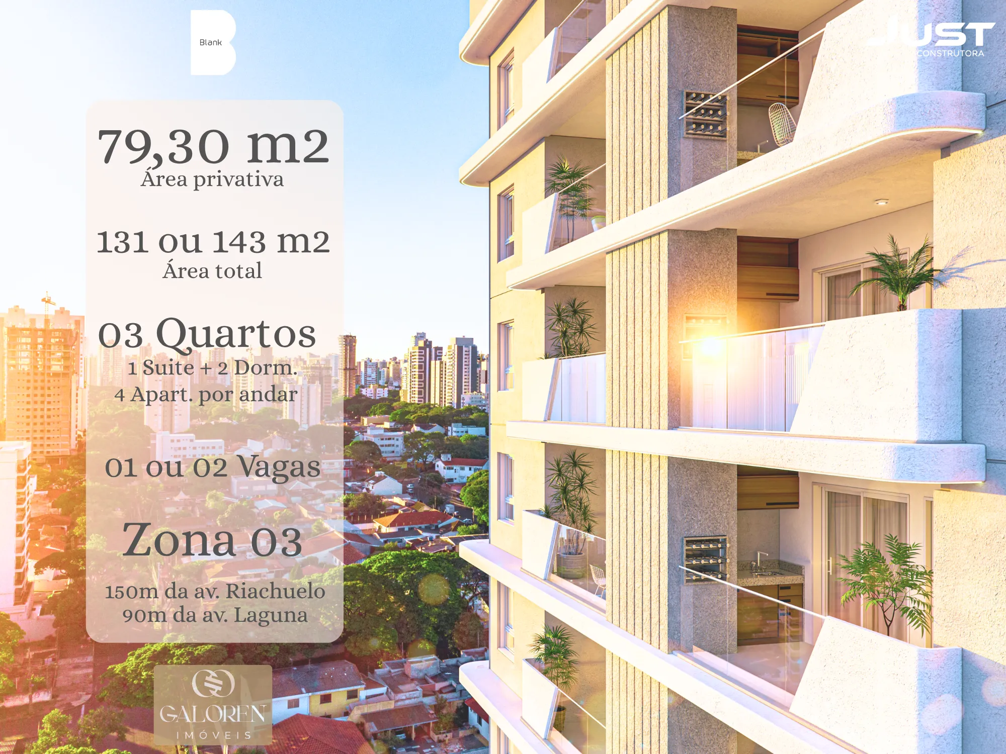 Ap 3Q C/ 1 SUITE | 89 m2 | Zona 03 | BLANK RESIDENCE | ENTREGUE NOV/2026
