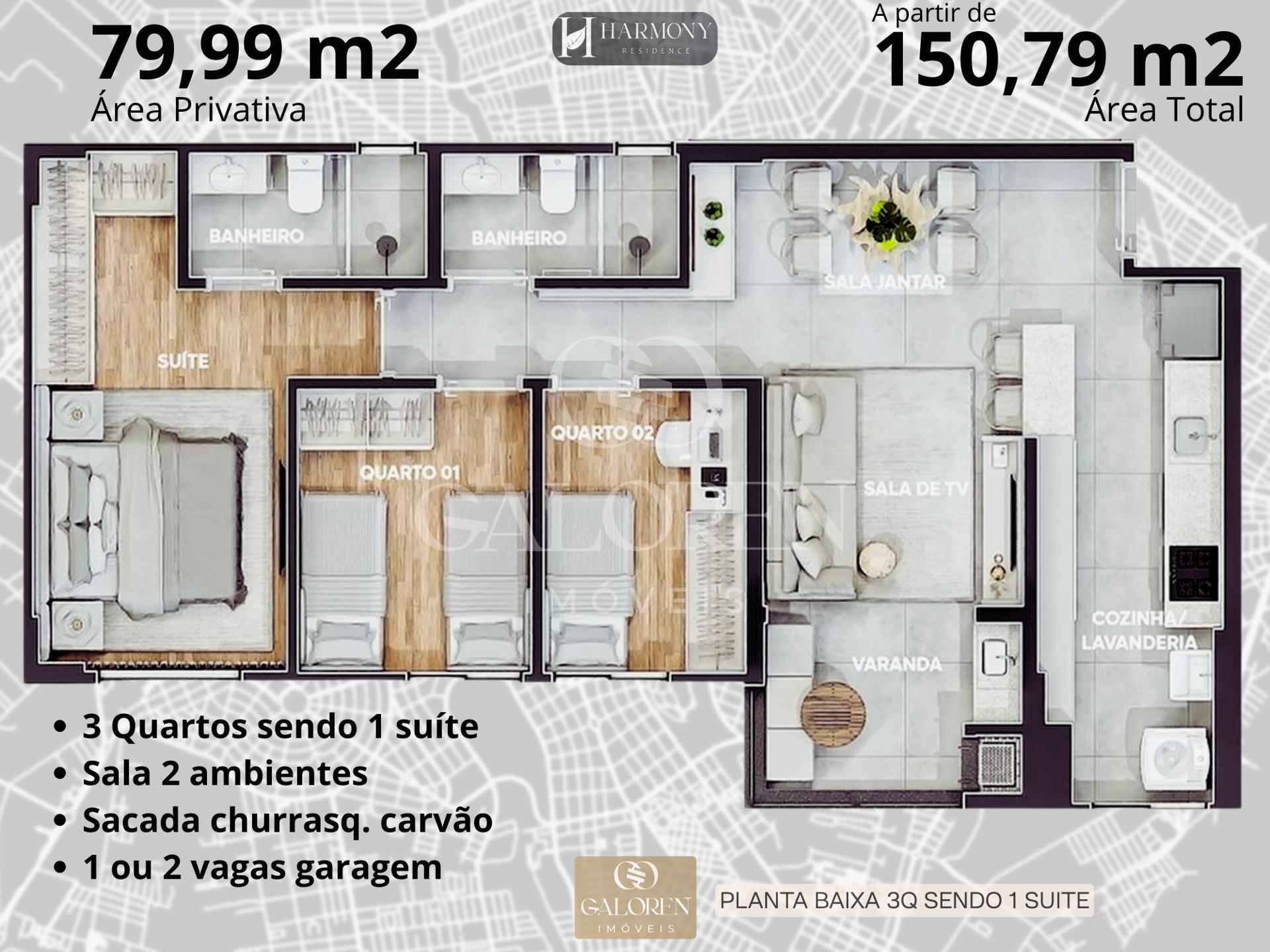 Apto 79m² 3Q com 1 suite. Acabamento premium e área de lazer Completa.