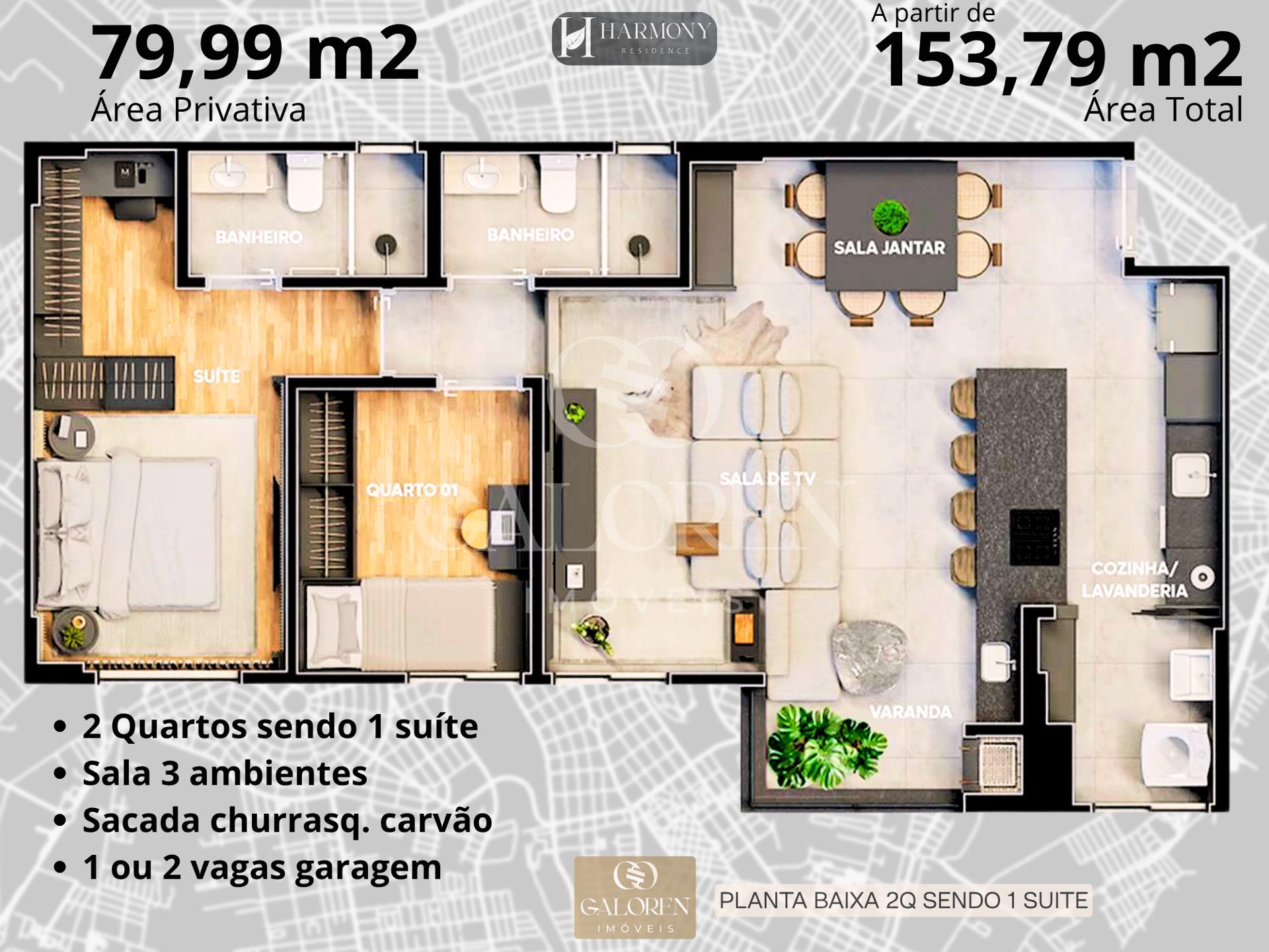 Harmony Residence | 2Q com 1 Suite | 2 vagas | 80 m2 priv. | 171 m2 | Maringá PR