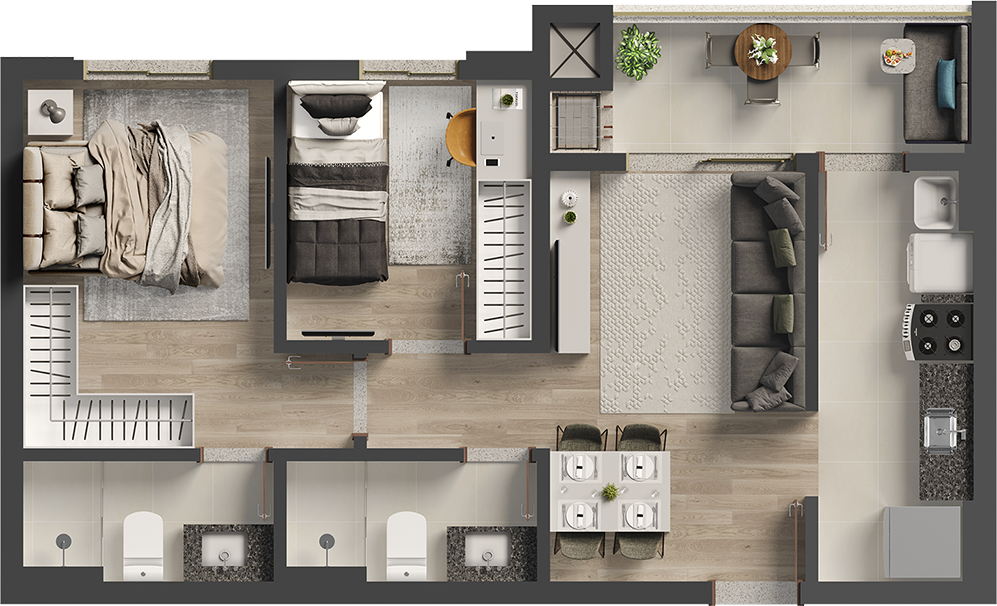 Apartamento a venda Ed. TRIBECA - 55 m² privativos por R$ 445.000 - Bairro Aurora - Londrina/Pr.