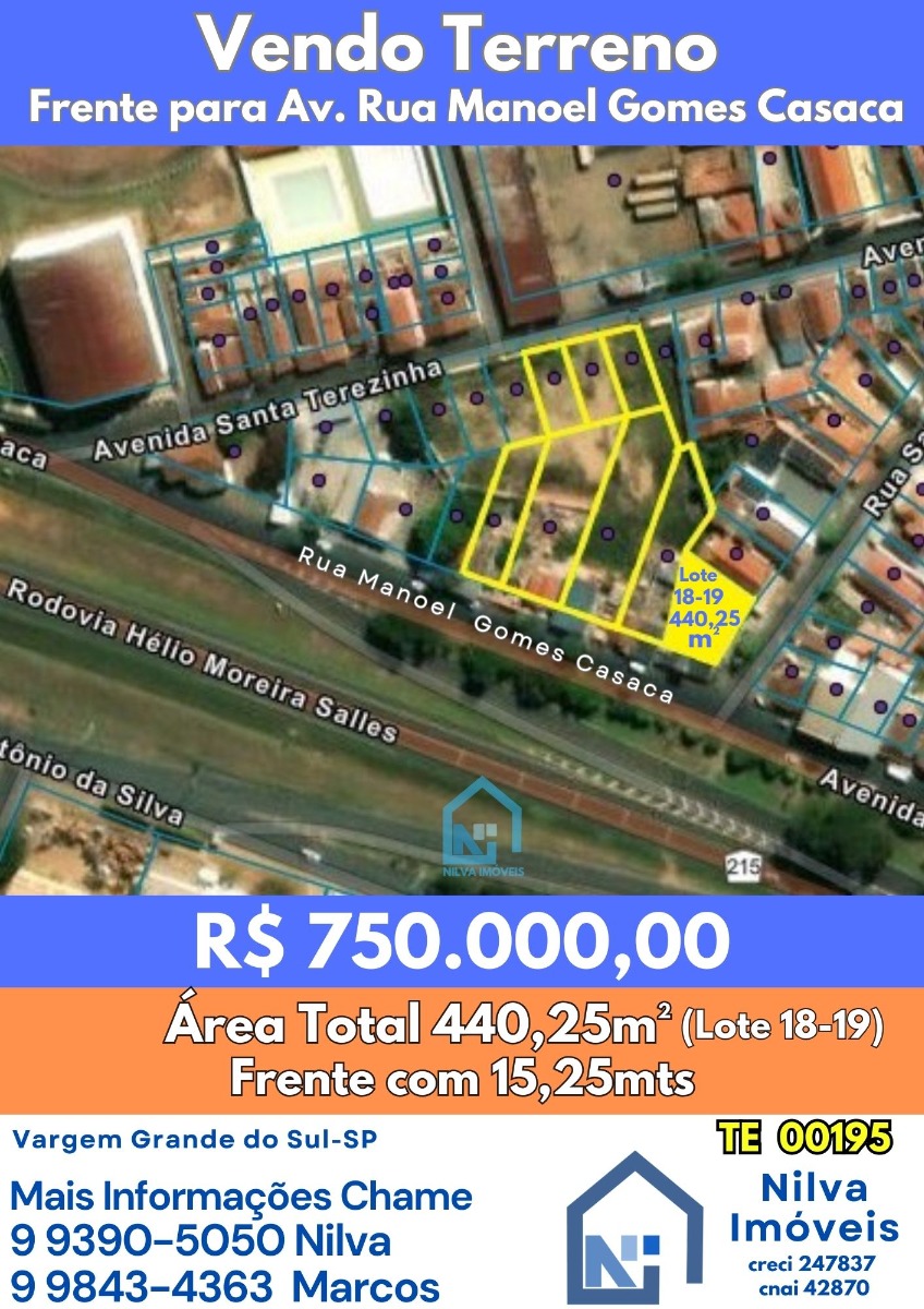 Imagens do imóveis Terreno (Em rua) à Venda, 440m² - Bairro Vila Santa Terezinha em Vargem Grande do Sul