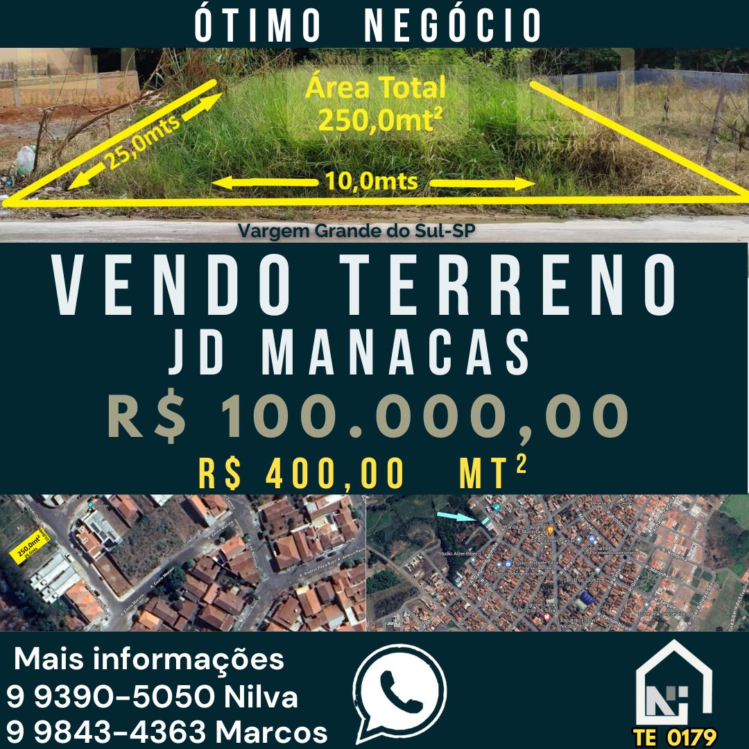 Imagens do imóveis Terreno (Em rua) à Venda, 250m² - Bairro Jardim Manaca em Vargem Grande do Sul