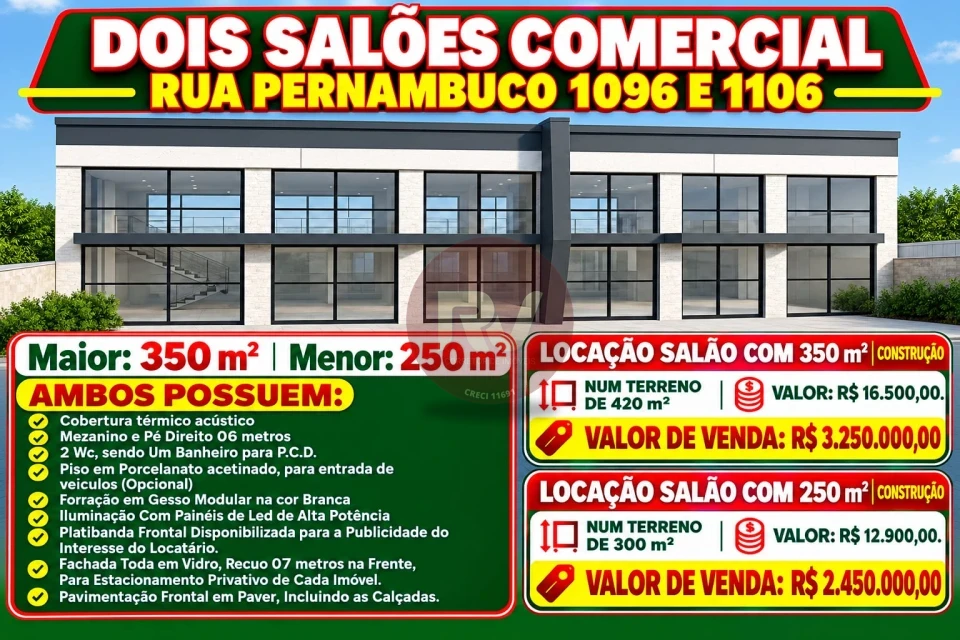 Imagens do imóveis SALÕES COMERCIAIS - VENDA ou LOCAÇÃO - RUA PERNAMBUCO - CENTRO