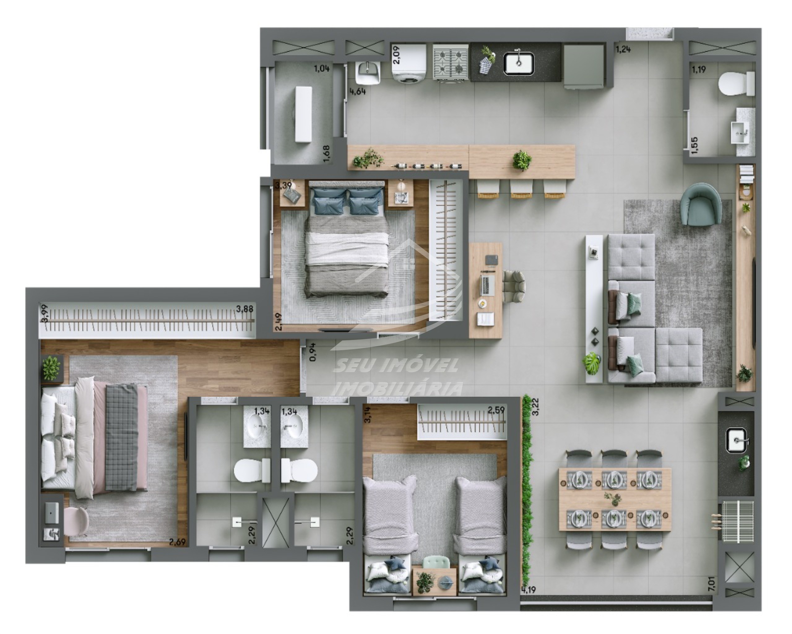 Apartamentos a venda em Uberaba | Évros | 2 vagas | 101 m² | Torre Única | 22 andares