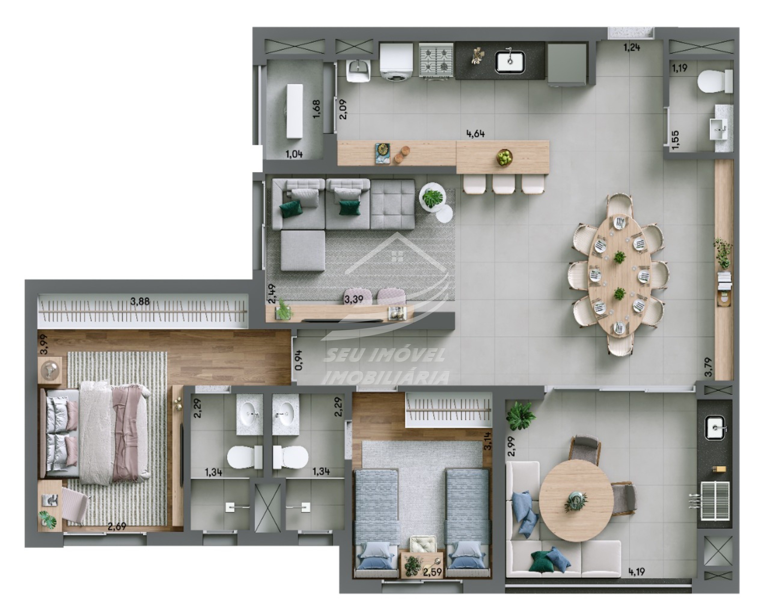 Apartamentos a venda em Uberaba | Évros | 2 vagas | 101 m² | Torre Única | 22 andares