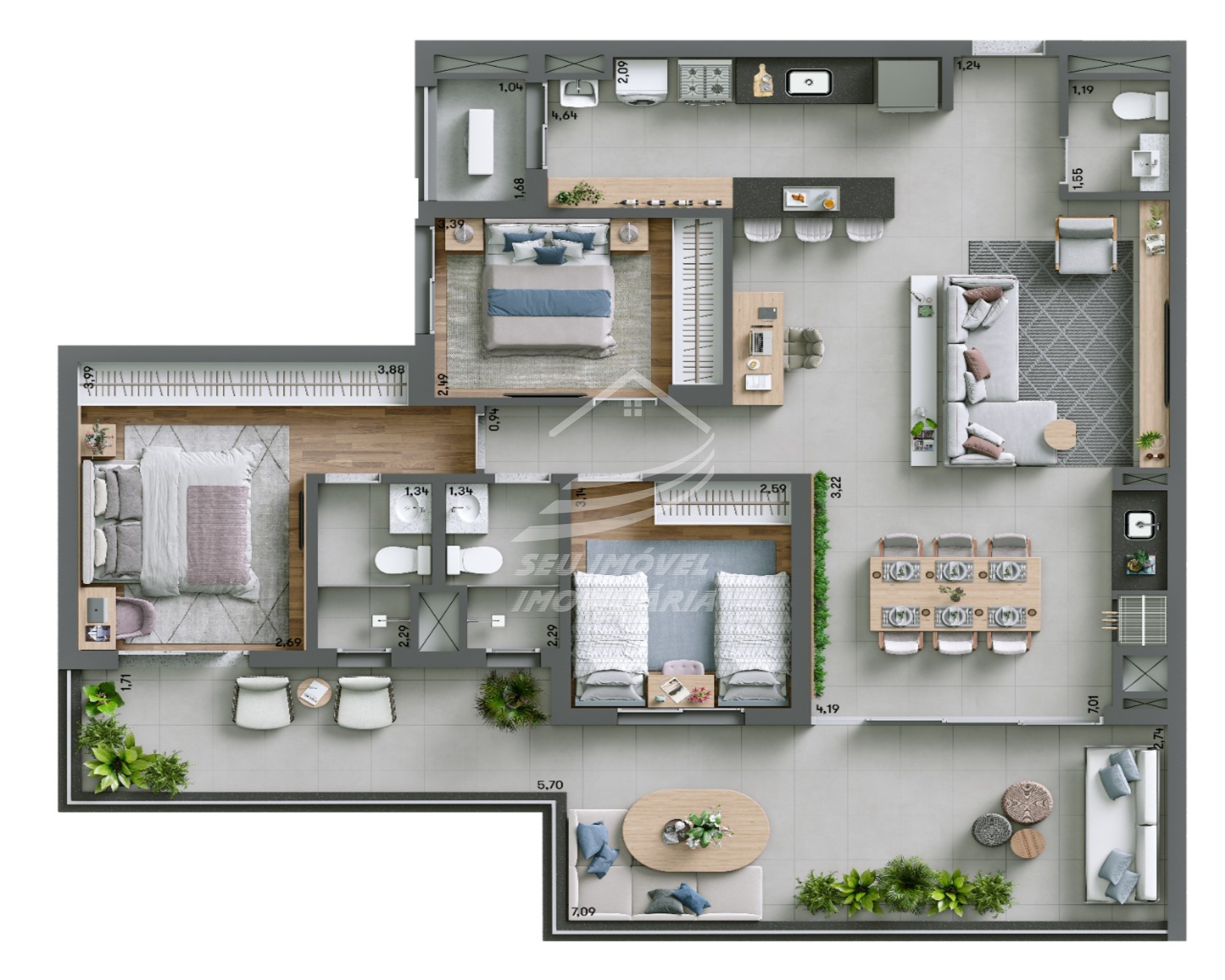 Apartamentos a venda em Uberaba | Évros | 2 vagas | 101 m² | Torre Única | 22 andares