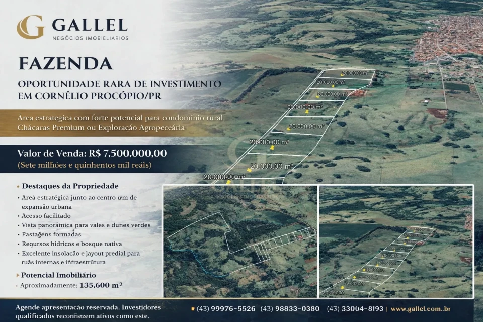 FAZENDA À VENDA - oportunidade Única de Investimento Rural e Patrimonial em Cornélio Procópio – Paraná